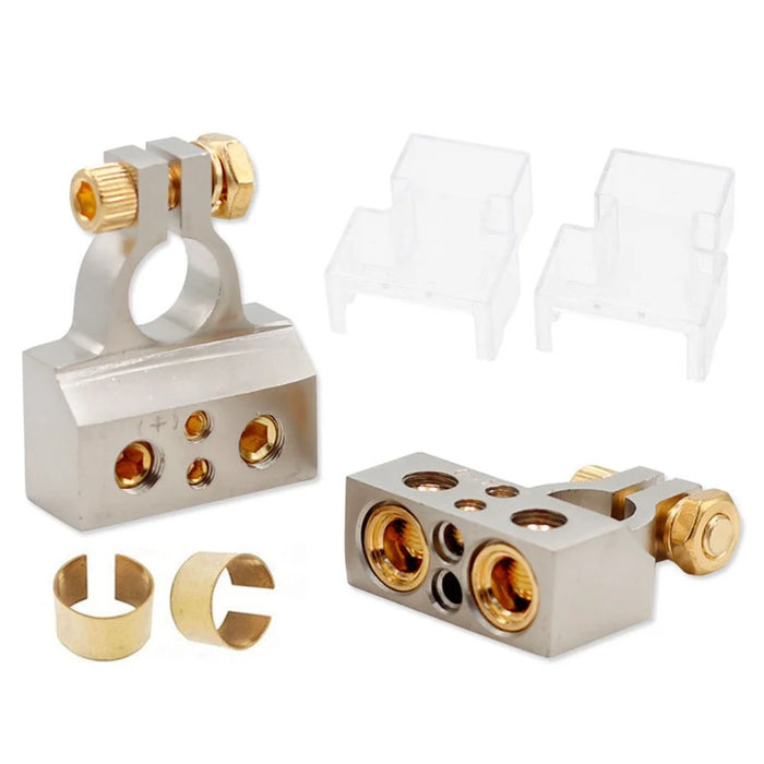 2Pcs Positive and Negative Car Battery Terminal Connectors for Automotive  /  Marine Battery Clamps - Silver+Gold - 2