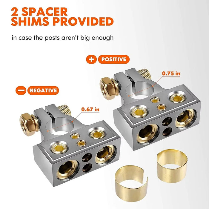 2Pcs Positive and Negative Car Battery Terminal Connectors for Automotive  /  Marine Battery Clamps - Silver+Gold - 7