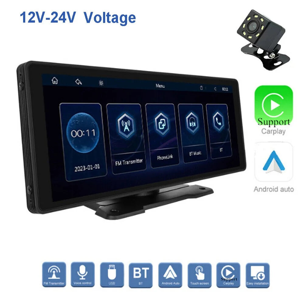 W509B 10.26 Inch Wireless CarPlay Android Auto MP5 Player GPS Navigation Display with 8-LED Camera + 2 Brackets - 2