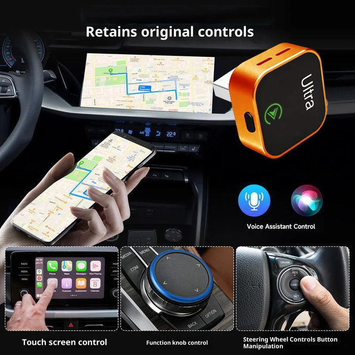 K15 2 in 1 Wireless CarPlay Box Android Auto USB Dongle with Adapter and Extension Cable - Orange - 6