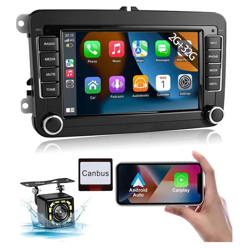 7 Inch Android 15 Car Stereo 2G+32G CarPlay Player Android GPS Navigation 12-LED Backup Camera Auto Player for Volkswagen Golf MK5  /  Polo Passat Jetta - 1