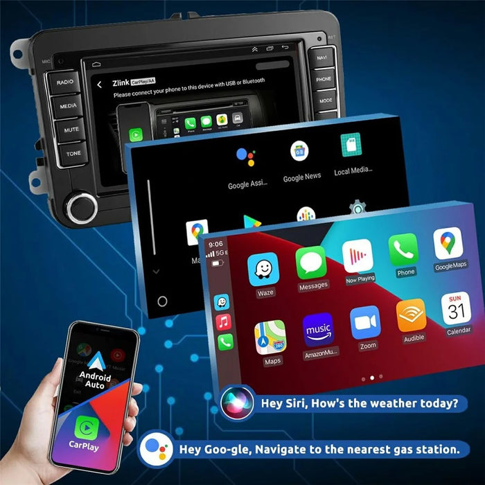 7 Inch Android 15 Car Stereo 2G+32G CarPlay Player Android GPS Navigation 12-LED Backup Camera Auto Player for Volkswagen Golf MK5  /  Polo Passat Jetta - 2