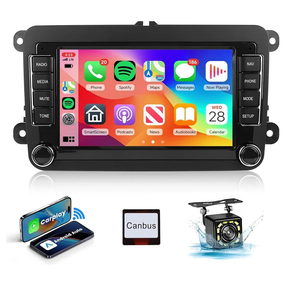 7 Inch Android 15 Car Stereo 4G+64G CarPlay Player Android GPS Navigation 12-LED Backup Camera Auto Player for Volkswagen Golf MK5  /  Polo Passat Jetta - 1