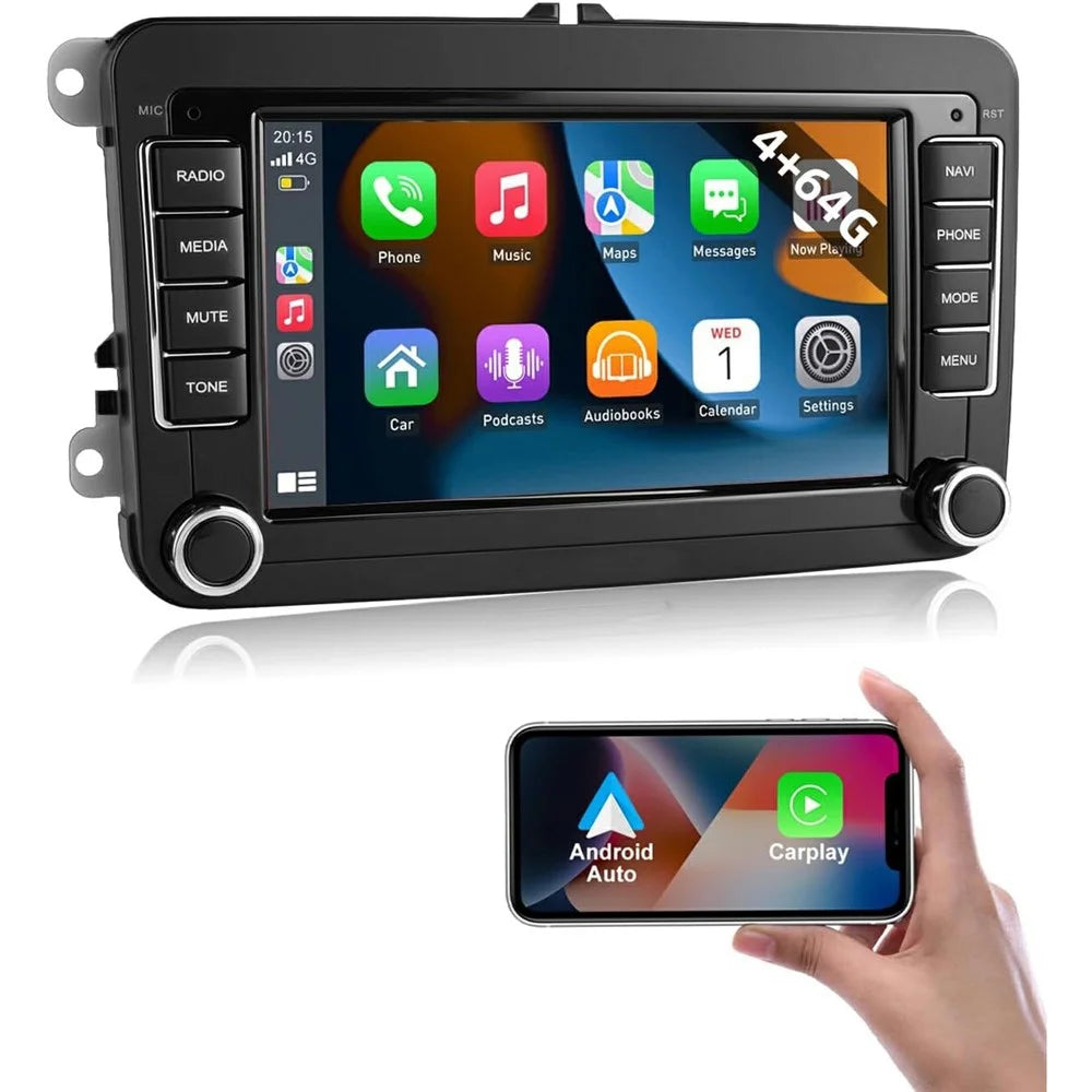 7 Inch Android 15 Car Stereo 4G+64G CarPlay Player Android GPS Navigation 12-LED Backup Camera Auto Player for Volkswagen Golf MK5  /  Polo Passat Jetta - 2