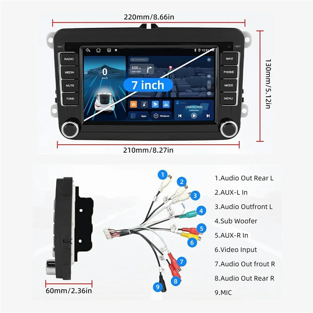 7 Inch Android 15 Car Stereo 4G+64G CarPlay Player Android GPS Navigation 12-LED Backup Camera Auto Player for Volkswagen Golf MK5  /  Polo Passat Jetta - 7