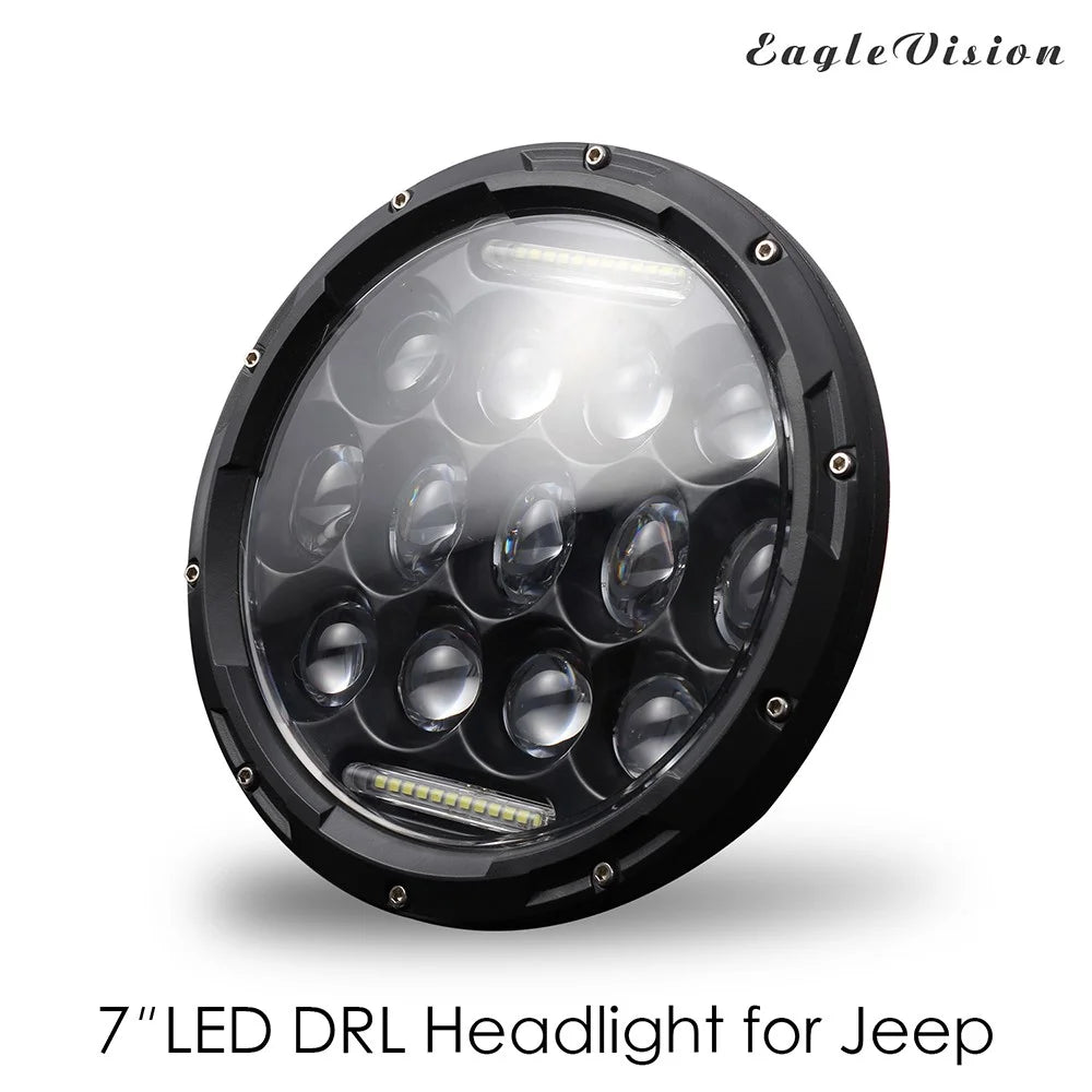 EAGLEVISION C0045 7inch 13-LED Waterproof DRL Light High Low Beam Car Truck Round Headlight for Jeep Wrangler - 1