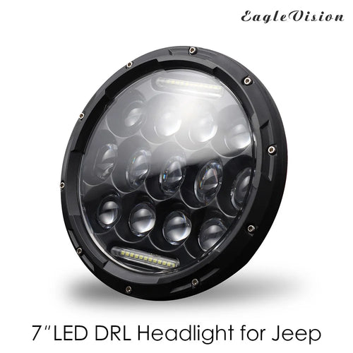 EAGLEVISION C0045 7inch 13-LED Waterproof DRL Light High Low Beam Car Truck Round Headlight for Jeep Wrangler - 1
