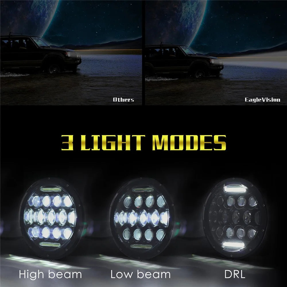 EAGLEVISION C0045 7inch 13-LED Waterproof DRL Light High Low Beam Car Truck Round Headlight for Jeep Wrangler - 4