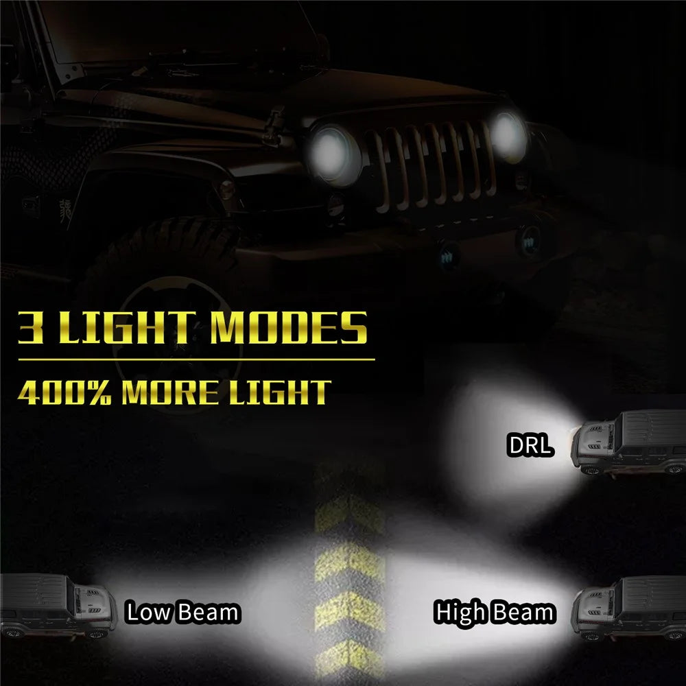 EAGLEVISION C0045 7inch 13-LED Waterproof DRL Light High Low Beam Car Truck Round Headlight for Jeep Wrangler - 5
