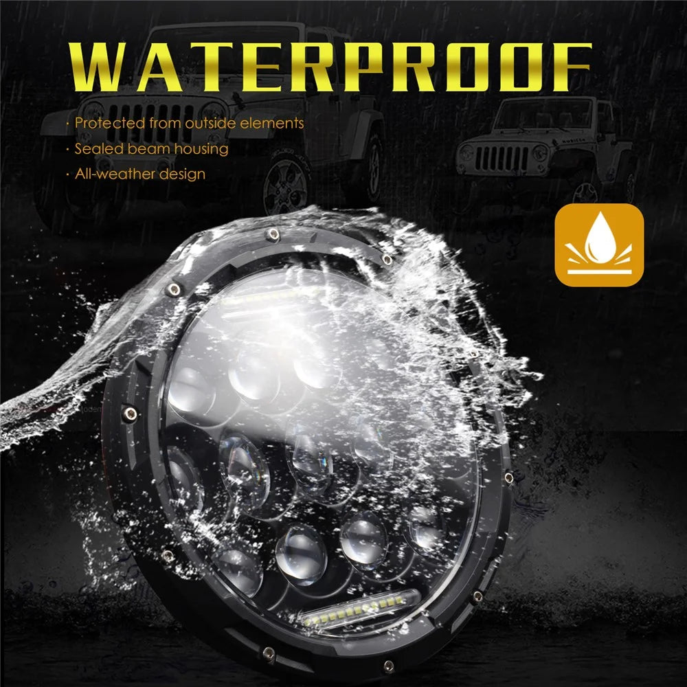 EAGLEVISION C0045 7inch 13-LED Waterproof DRL Light High Low Beam Car Truck Round Headlight for Jeep Wrangler - 6