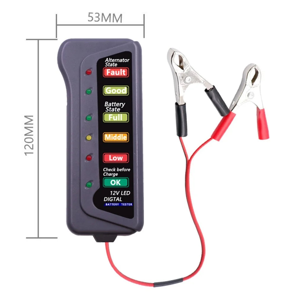 12V E-bike Vehicle Battery Tester with 6 LED Lights Portable Battery Detector for Cars Motorcycles - 7