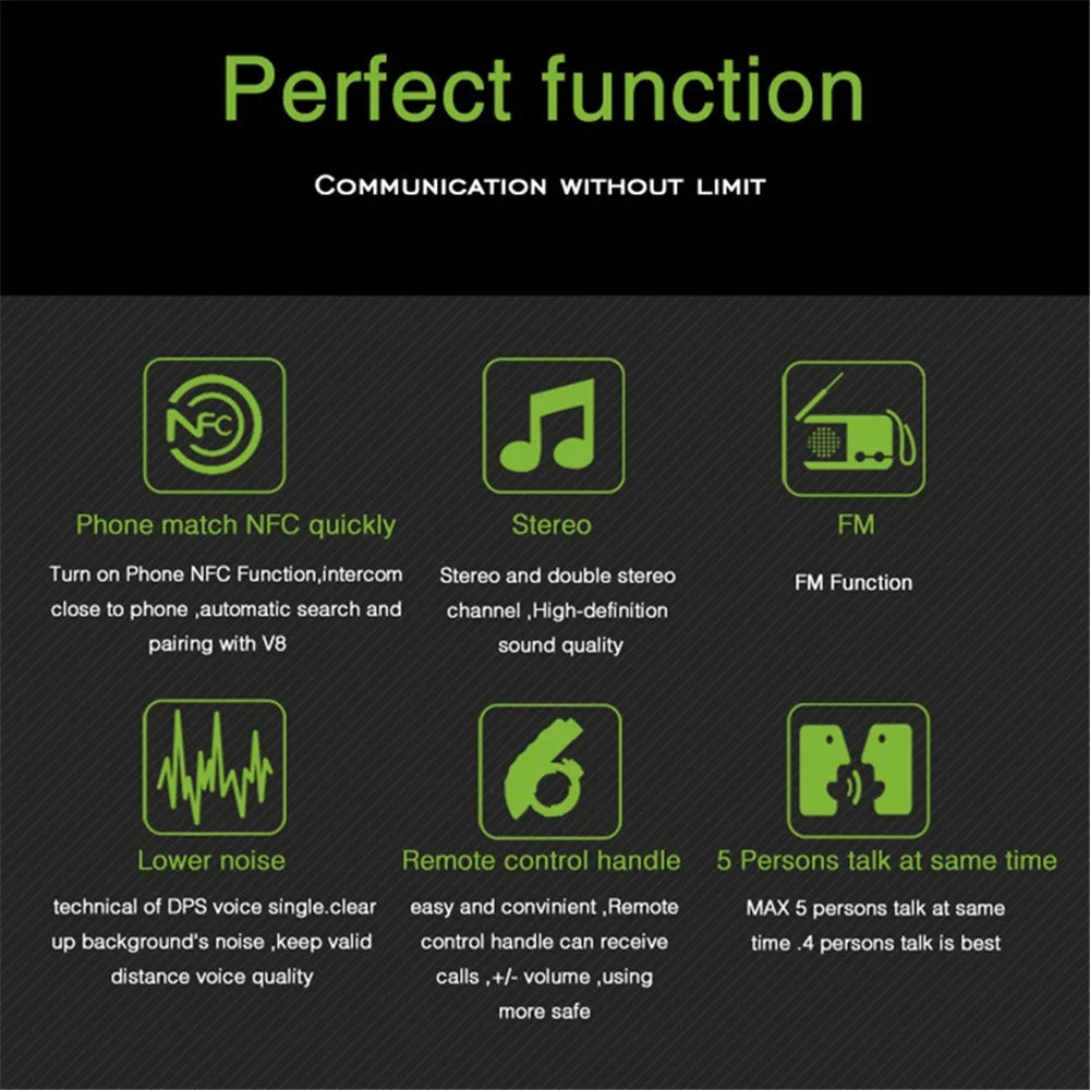 VNETPHONE V8 Motorcycle Helmet Intercom Bluetooth-compatible Headset Remote Control 1200M Wireless Distance Supporting Five People Live Chat - 4