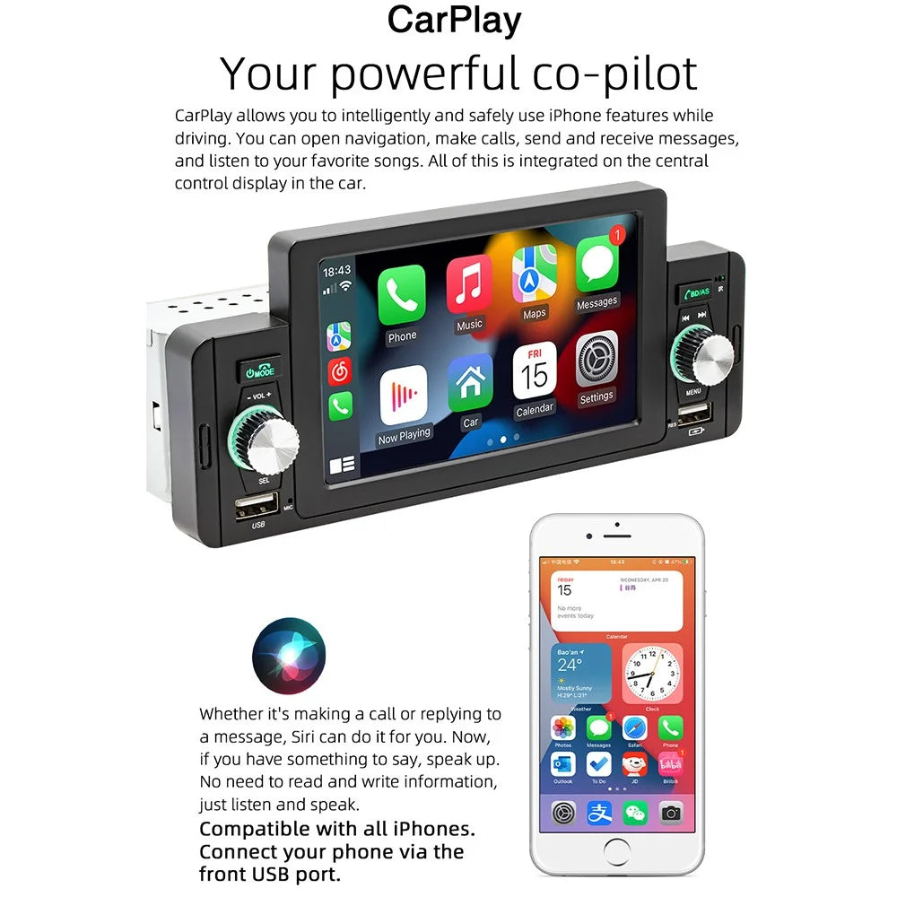 SWM 160C 5 inch Single Spindle Car Bluetooth-compatible Player MP5 MP4 Radio Audio Player CarPlay Cell Phone Connected Car BT Player - 4