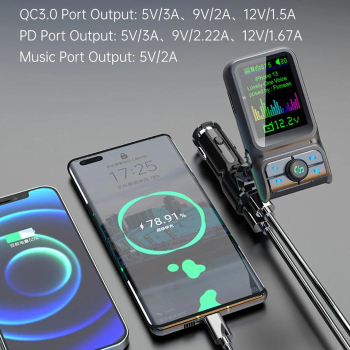 BC85 Car Bluetooth-compatible Player QC3.0 / PD Fast Charger 1.77" Color Screen Car FM Transmitter Support EQ Sound Adjustment - 6