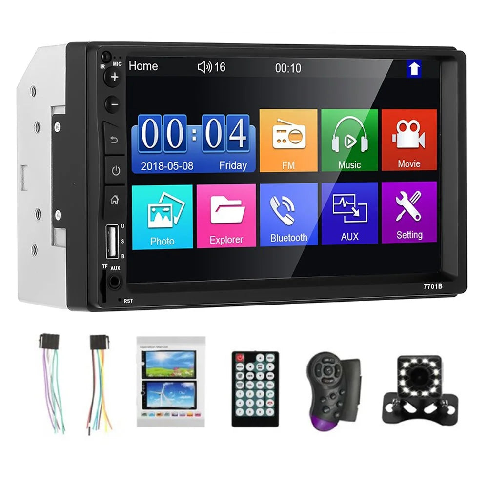 7701B-3 7-inch MP5 Carplayer with 12 Light Camera / Steering Wheel Controller, Auto Car Center Console Video Recorder - 1