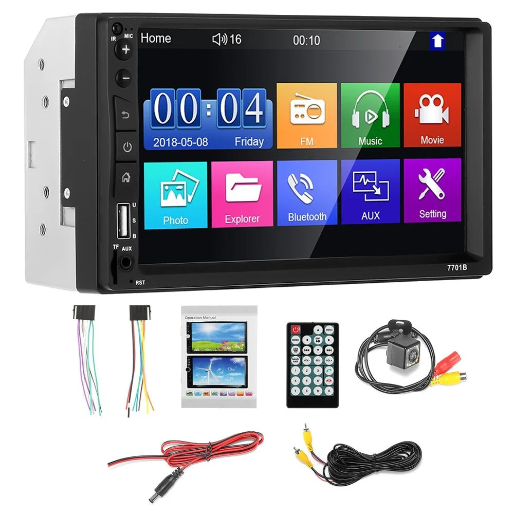 7701B-2 7-inch MP5 Carplayer with 12 Light Camera, Auto Car Center Console Video Recorder - 1