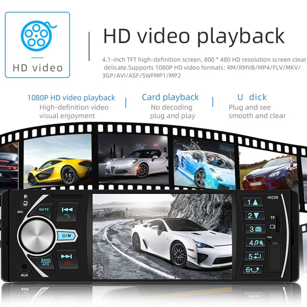 4022B 12V Car MP5 Player Steering Wheel Control 4.1-inch Screen Auto Stereo Audio - 4
