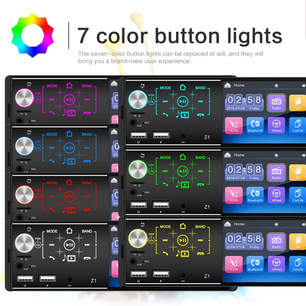 Z1 4.1-inch HD Touch Screen Wireless Bluetooth-compatible Car Radio MP5 Player with 7 Color Button Lights (No Battery) - 6