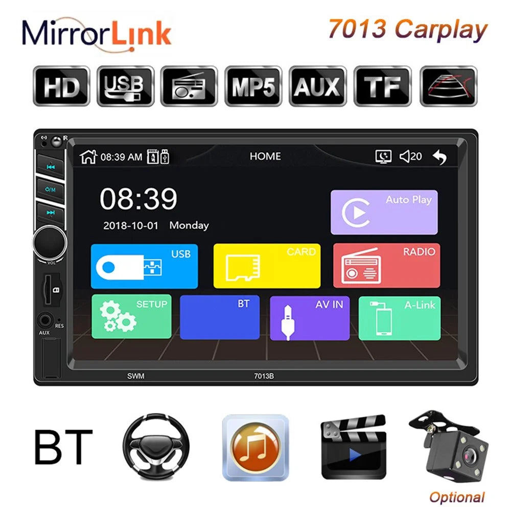 7013B 7-inch Car MP5 Player Bluetooth-compatible Multimedia FM Radio Audio Receiver AUX in USB TF Card Input - 2