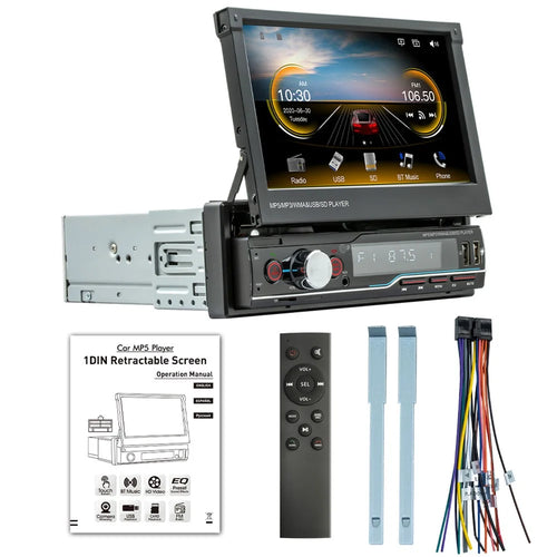 T100C 7'' Car Stereo Electric Retractable Screen Car MP5 Player Support FM AM Radio, Steering Wheel Control - 1