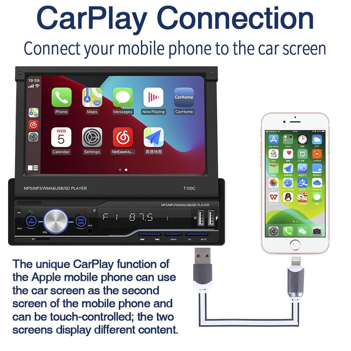 T100C 7'' Car Stereo Electric Retractable Screen Car MP5 Player Support FM AM Radio, Steering Wheel Control - 3