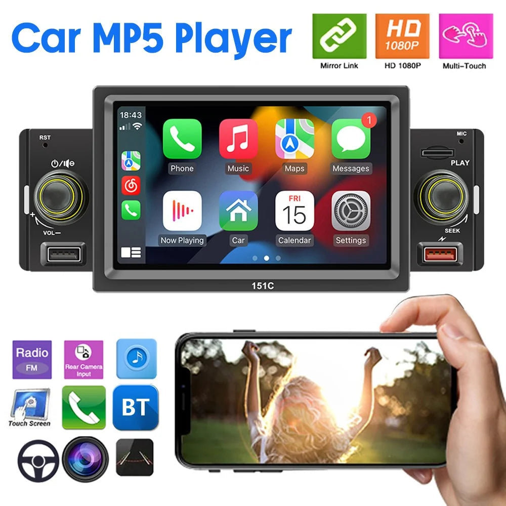SWM151C 5-inch Display Car Play Mobile Phone Interconnection Car Bluetooth-compatible MP5 Player - 2