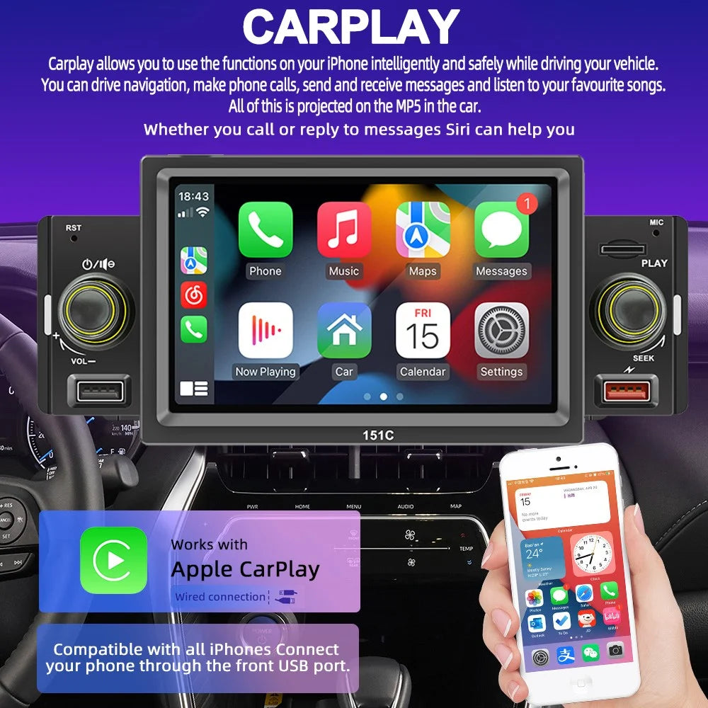 SWM151C 5-inch Display Car Play Mobile Phone Interconnection Car Bluetooth-compatible MP5 Player - 5