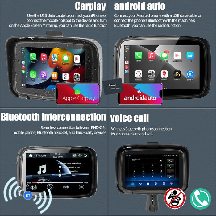 PND-Q5 5-inch Wireless Car Play Portable Motorcycle Navigator Bluetooth-compatible HD Video Playback - 5