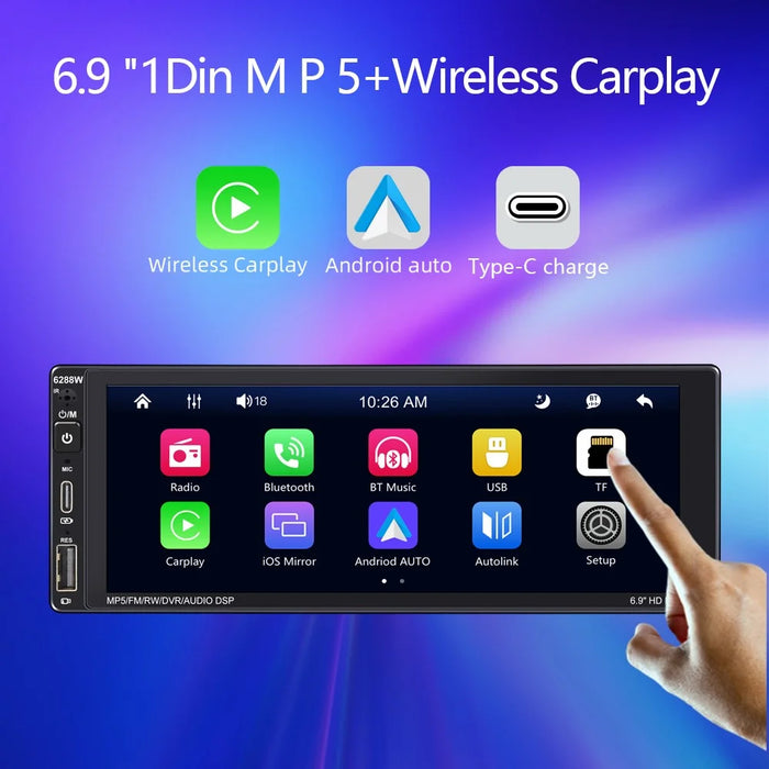 6288W 6.9-Inch IPS Screen Wireless Car Play Single DIN Capacitive Bluetooth-compatible MP5 Player - 2