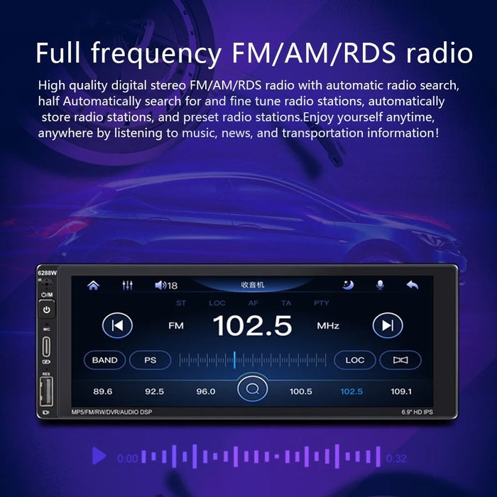 6288W 6.9-Inch IPS Screen Wireless Car Play Single DIN Capacitive Bluetooth-compatible MP5 Player - 5