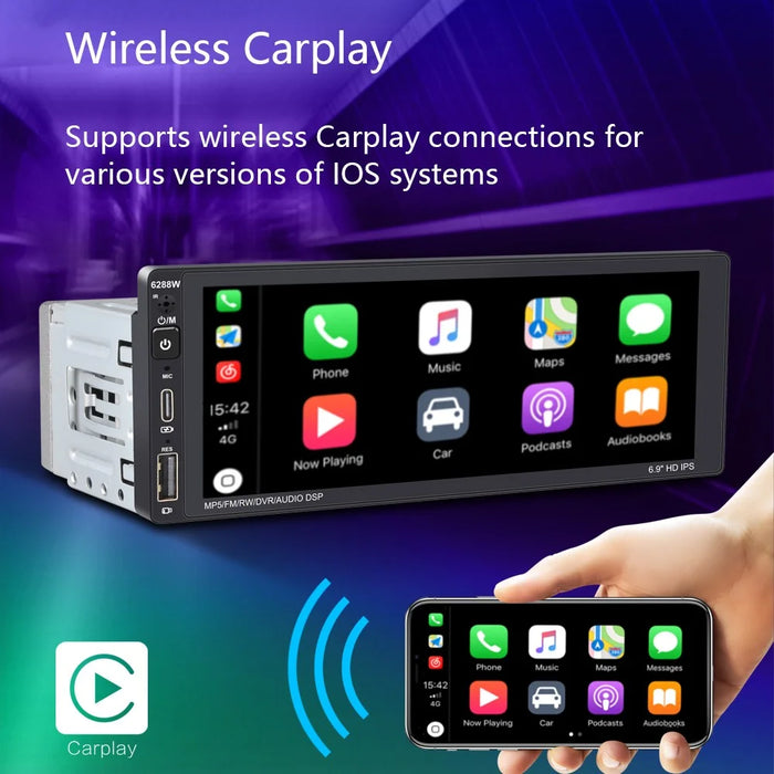 6288W 6.9-Inch IPS Screen Wireless Car Play Single DIN Capacitive Bluetooth-compatible MP5 Player - 6