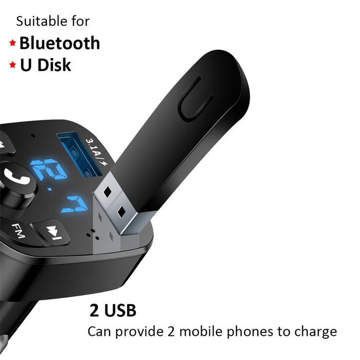 Car Bluetooth-compatible 5.0 FM Transmitter Receiver Bluetooth-compatible Audio Player Car Kit with Dual USB Ports for U Disk/Phone Charger - 5
