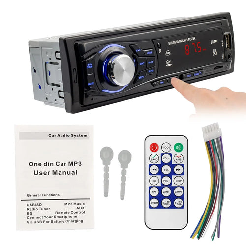 SWM 1428 RCA Audio Subwoofer 1 Din Car Stereo FM Radio Bluetooth MP3 Player with Remote Control - 1