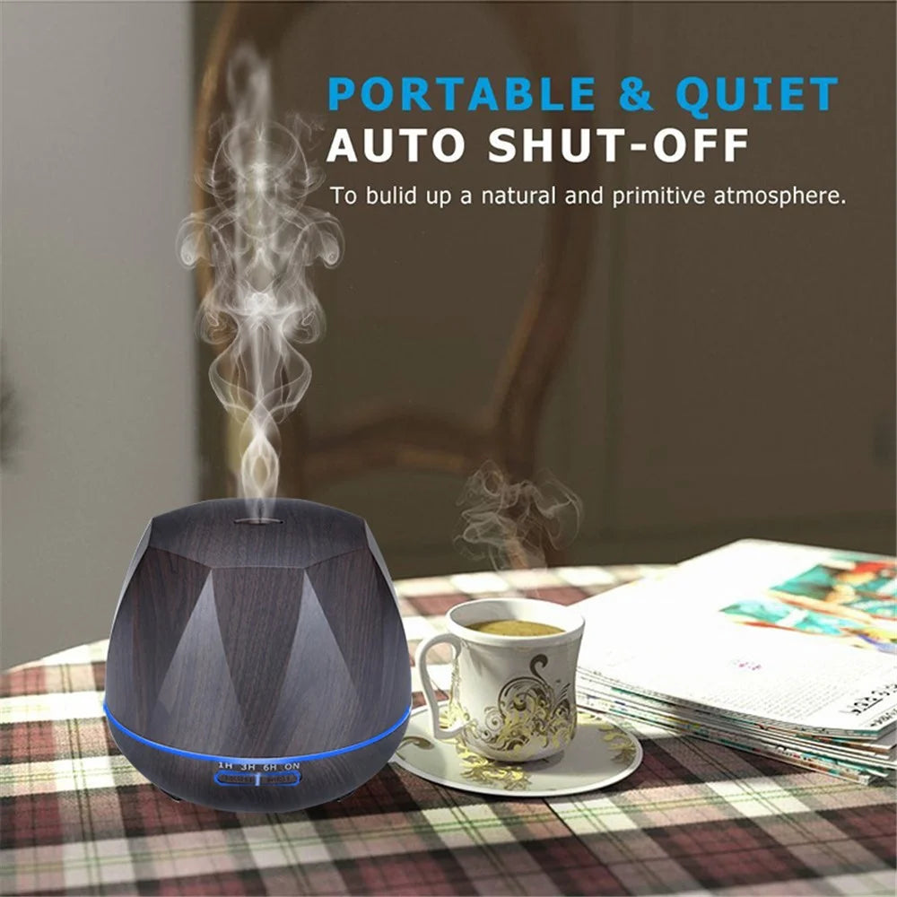 Wood Grain Aroma Diffuser Portable Fog Maker 550ml Silent Air Humidifier with LED Light Mist Sprayer Sleep Aid - US Plug - 2