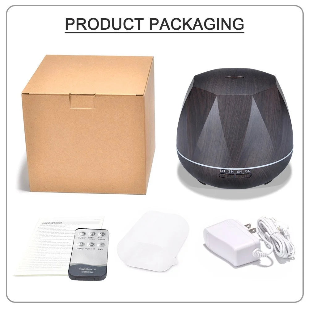 Wood Grain Aroma Diffuser Portable Fog Maker 550ml Silent Air Humidifier with LED Light Mist Sprayer Sleep Aid - US Plug - 3