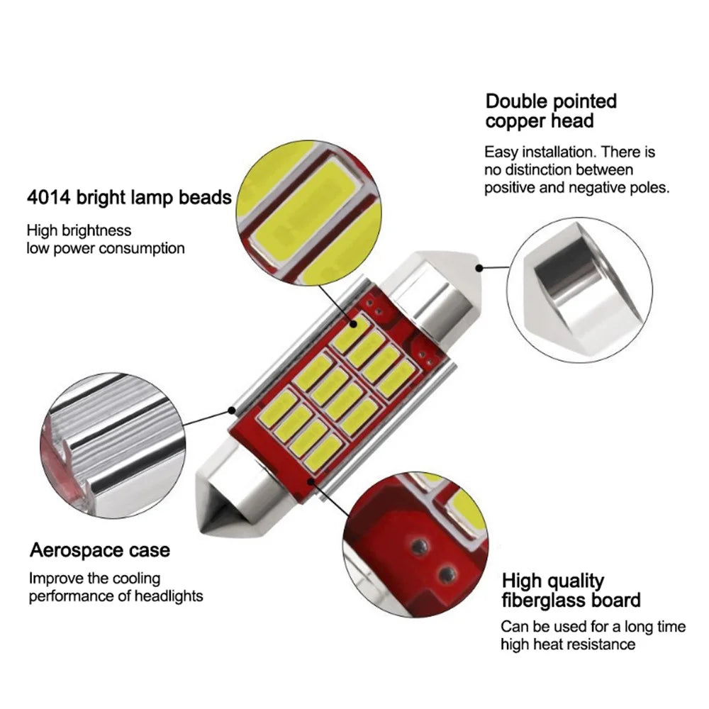 10Pcs Car LED Interior Reading Light 160LM 6000K Auto Room Ceiling Dome Lamp - 31mm - 4