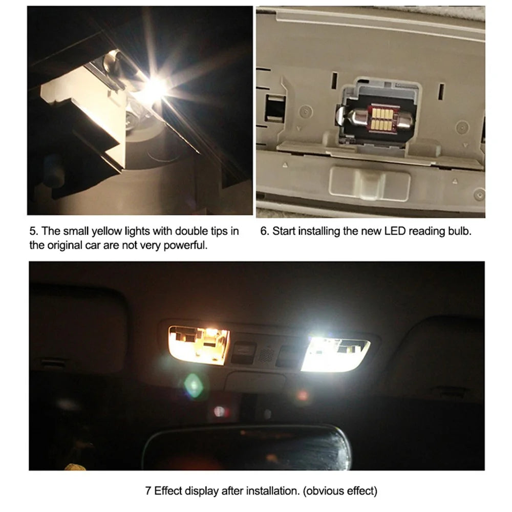 10Pcs Car LED Interior Reading Light 160LM 6000K Auto Room Ceiling Dome Lamp - 31mm - 6