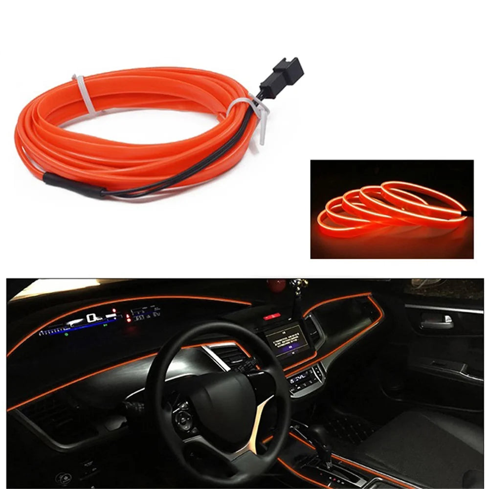 5m USB Car Interior EL Strip Light for Car Decoration Ambient Light Glowing Rope Lights with Driver - Orange - 1