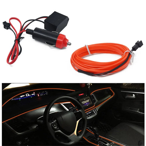 5m Cigarette Lighter EL Strip Light for Car Decoration Ambient Lights Glowing Rope Light with Driver - Orange - 1