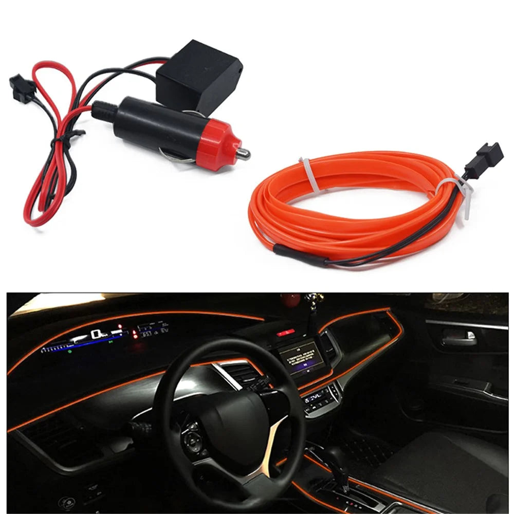 5m Cigarette Lighter EL Strip Light for Car Decoration Ambient Lights Glowing Rope Light with Driver - Orange - 1