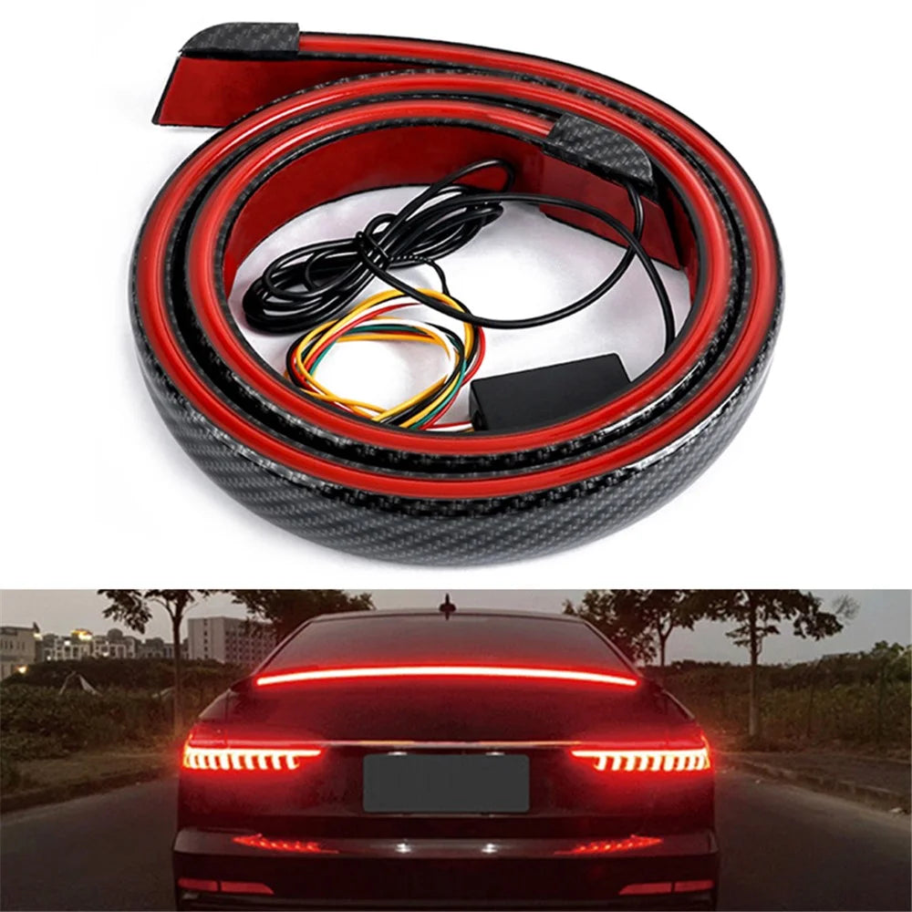 Carbon Fiber PVC Car Rear Spoiler Tailgate LED Light Bar Running Turn Signal Brake Taillight Strip - 1