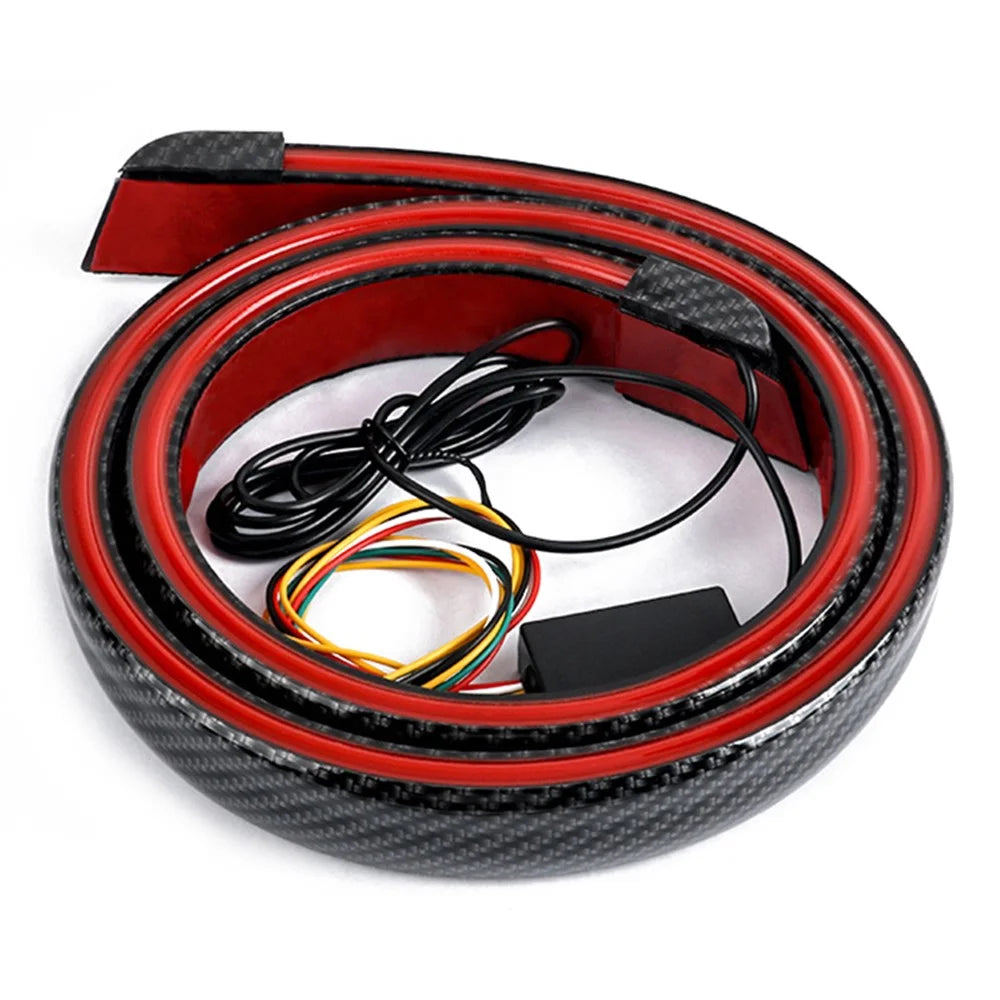 Carbon Fiber PVC Car Rear Spoiler Tailgate LED Light Bar Running Turn Signal Brake Taillight Strip - 2