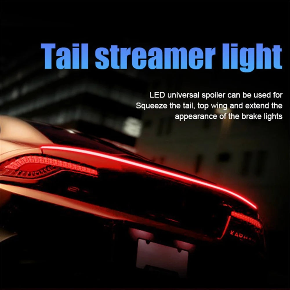 Carbon Fiber PVC Car Rear Spoiler Tailgate LED Light Bar Running Turn Signal Brake Taillight Strip - 3