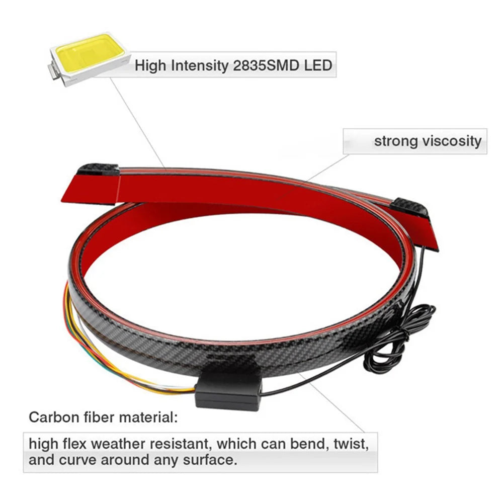 Carbon Fiber PVC Car Rear Spoiler Tailgate LED Light Bar Running Turn Signal Brake Taillight Strip - 5