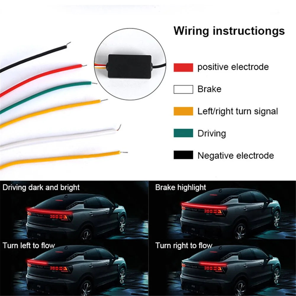 Carbon Fiber PVC Car Rear Spoiler Tailgate LED Light Bar Running Turn Signal Brake Taillight Strip - 7