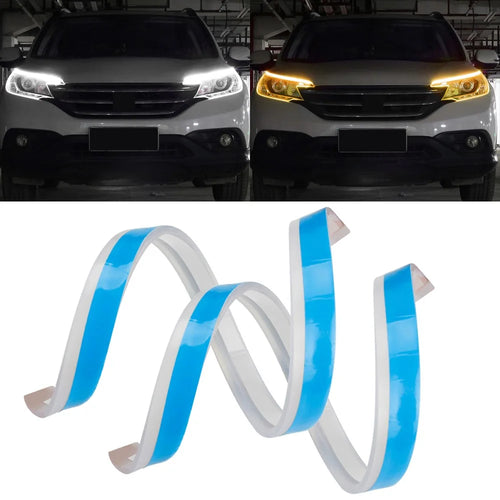 2Pcs 45cm Ultra Thin Car DRL Flexible LED Strip Waterproof Daytime Running Light Turn Signal Light - White / Yellow - 1