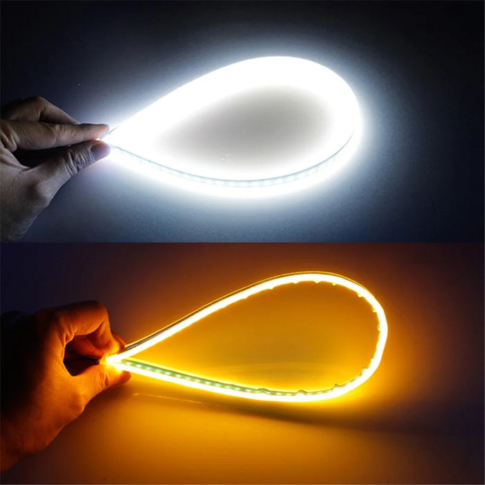 2Pcs 60cm Cuttable 12V Car DRL Flexible LED Strip Daytime Running Light Waterproof Turn Signal Light - White / Yellow - 2