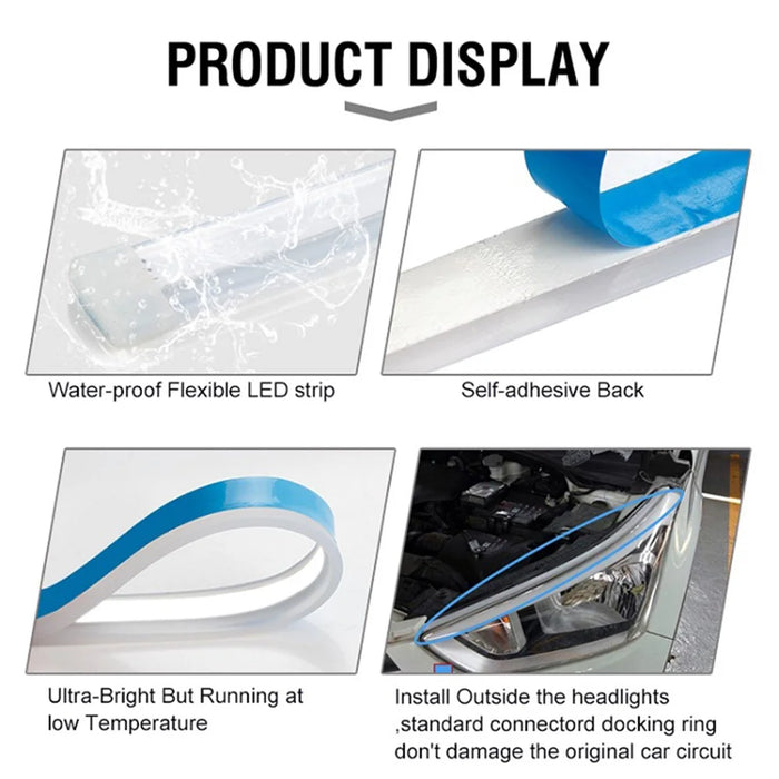 2Pcs 60cm Cuttable 12V Car DRL Flexible LED Strip Daytime Running Light Waterproof Turn Signal Light - White / Yellow - 5