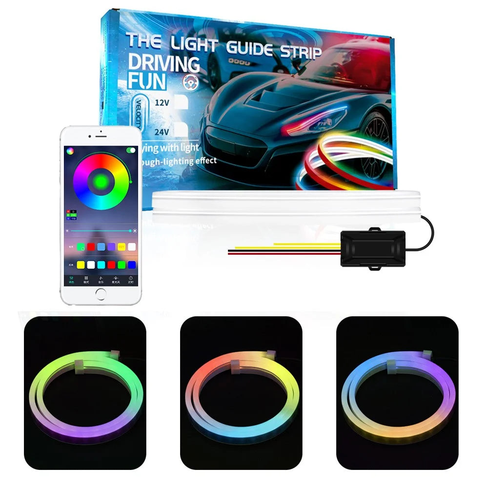 DR60 1-to-2 12V Car Headlight Decorated Lights Bar APP Control LED Strip Lights Starter Scan Daytime Car Colorful Turn Signal Lamp - 1