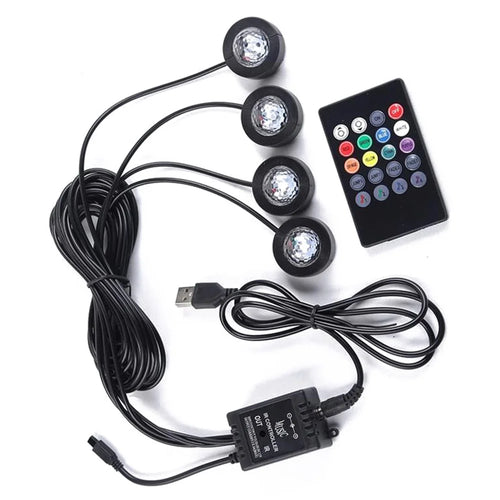 DX4U 4-LEDs USB Port Car Footwell Light Strip Sound-activated 8 Colors Atmosphere Light - 1